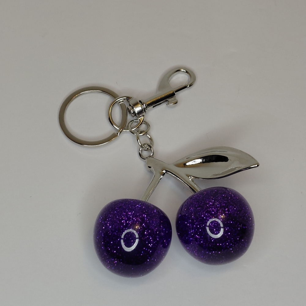 Cherry Bag Charm Purple With Silver Hardware